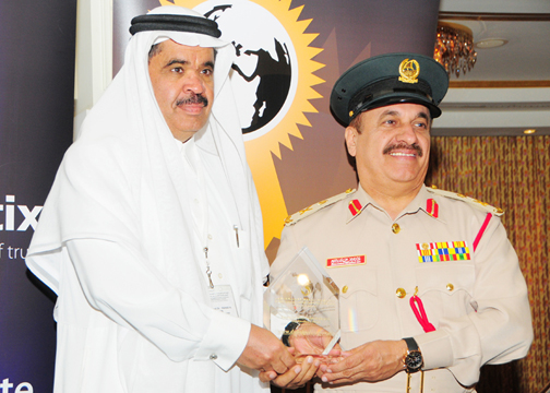 Dr Fahd Al-Shalan, Director General of King Fahd Security College awarded Abdul Rahman  Rafaie Director of Community, Dubai Police - Middle East Corporate and Media Communication Excellence Award