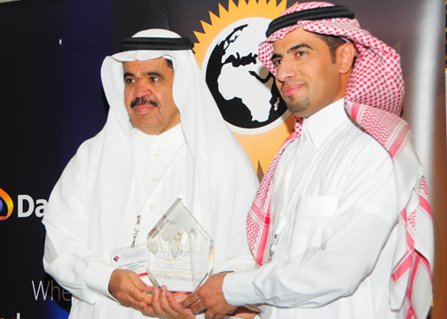 Dr Fahd Al-Shalan, Director General of King Fahd Security College awarded Faisal A. Al-Fohaid, General Supervisor of the Support Services, mawhiba - Middle East Corporate and Media Communication Excellence Award